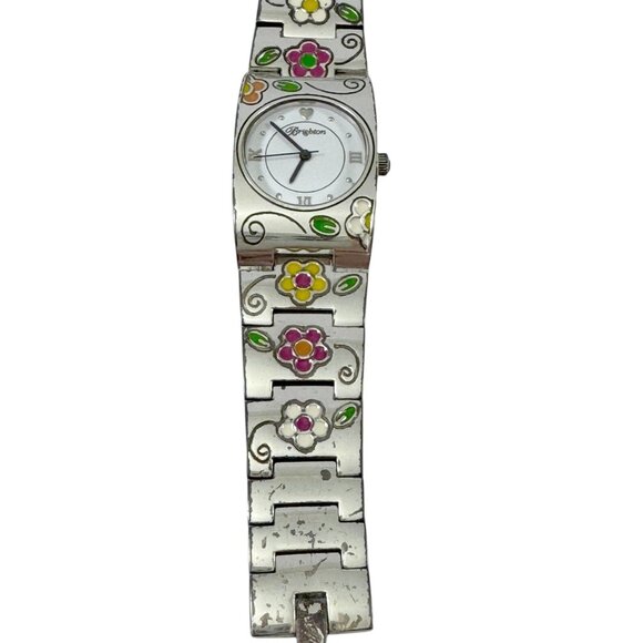Brighton Martinique Wrist Watch Enamel Flowers Quartz Japan Movement Silvertone - Picture 3 of 8